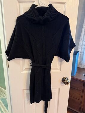 White House Black Market Black Cowl Neck Belted Tunic Sweater Dress